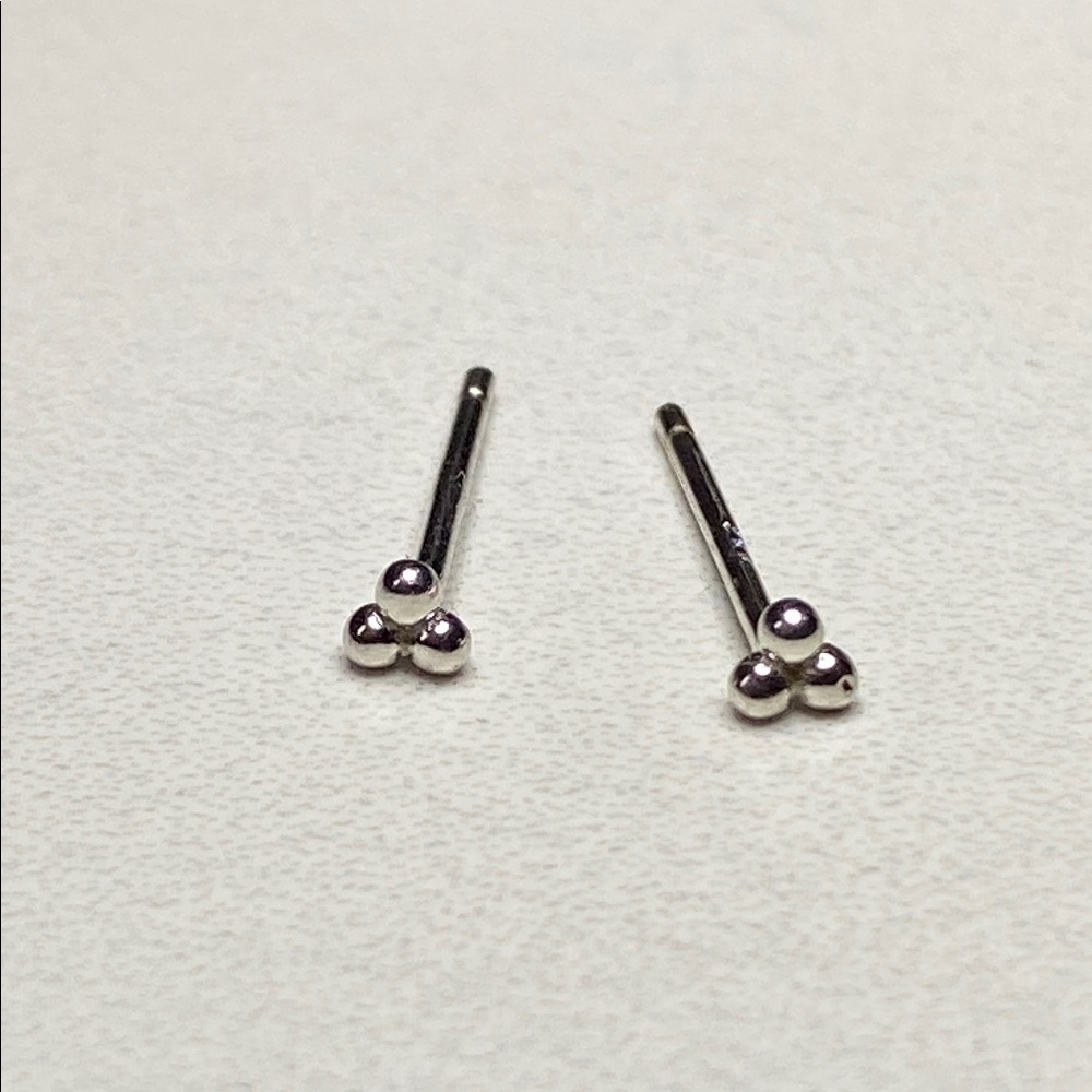 Tiny Trio Sterling Silver Three Orb Ball Stud Earrings 925